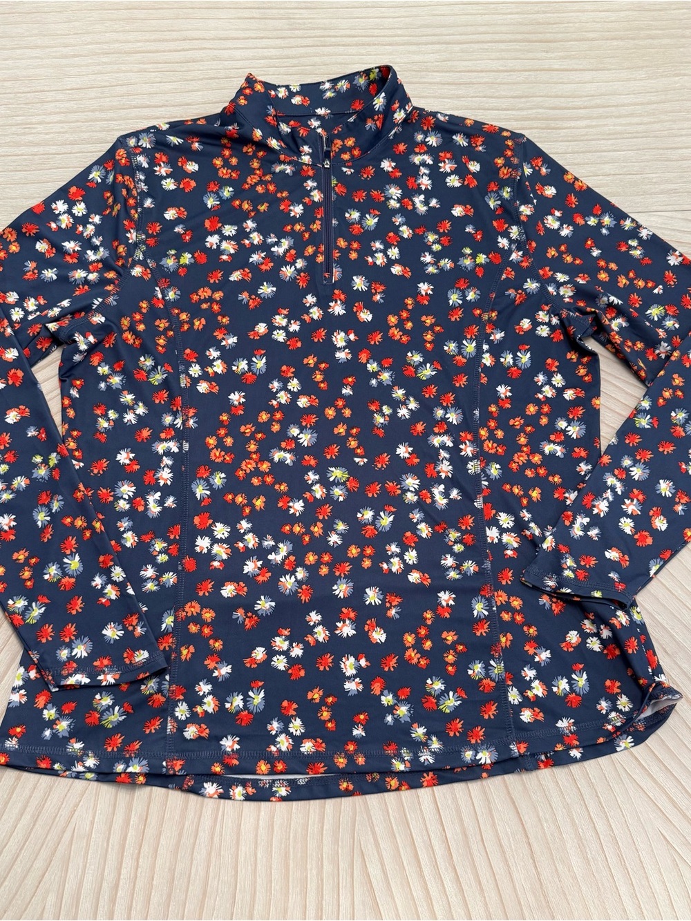 Callaway Navy Floral Quarter-Zip Long Sleeve Top